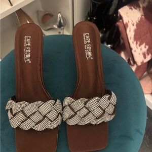 Cape Robbin Brown Braided Slides with Silver Crystal Braid